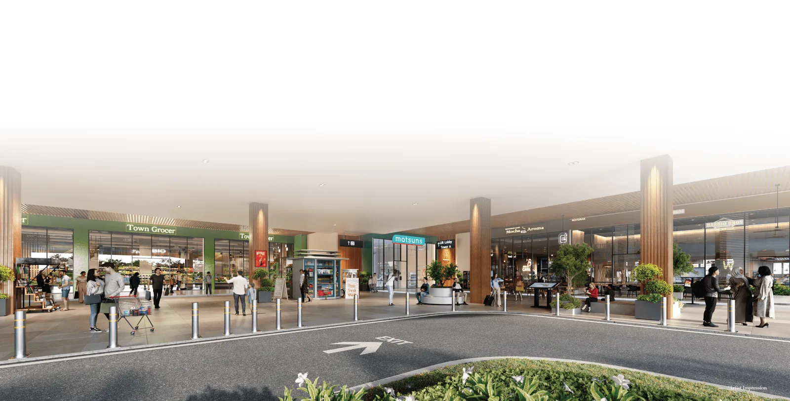 M Grand Minori retail podium with grocer, cafe and F&B outlets at ground level